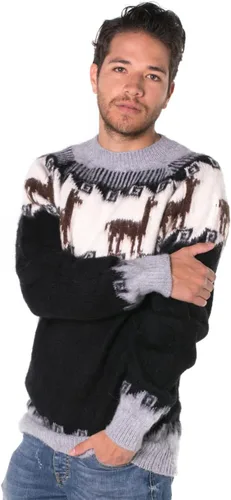 Vista 8 de Suéter de alpaca Gamboa para hombre, lana ligera y suave, de cuello redondo, tejido a mano, suéteres de otoño e invierno Azul