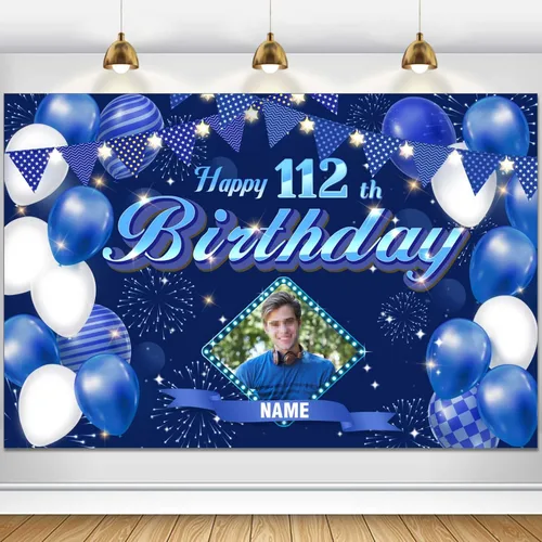 Vista 19 de Dicodes Fondo de decoración de feliz cumpleaños número 100 color azul marino personalizado, cartel con purpurina, pancarta, suministros