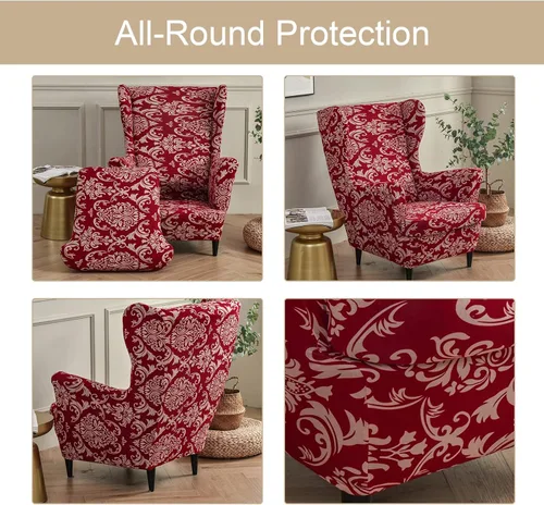 Vista 130 de Eco-Ancheng Funda para silla Wingback, 2 piezas, respaldo de ala, fundas de elastano para sillón con respaldo de ala, fundas para sillón con parte