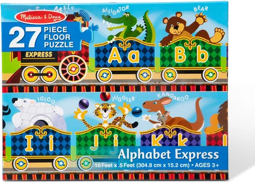 Vista 3 de Melissa & Doug Alphabet Express - Rompecabezas de suelo jumbo (27 piezas, 10 pies de largo) - Certificado FSC