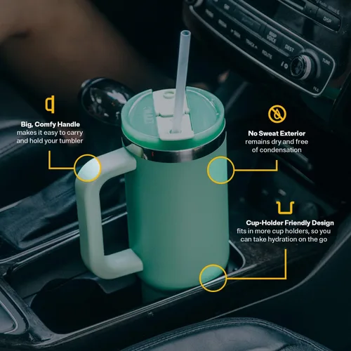 Vista 5 de RTIC Vaso Tumbler de Viaje por Carretera de 30 oz con Doble Pared Revestido de Cerámica Aislado Taza Portátil de Café de Viaje de Acero Inoxidable