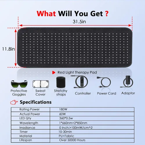 Vista 7 de Alfombrilla de terapia de luz roja para cuerpo - 360 LED grande de terapia de luz roja e infrarroja manta con luz infrarroja 850 nm y 660 nm