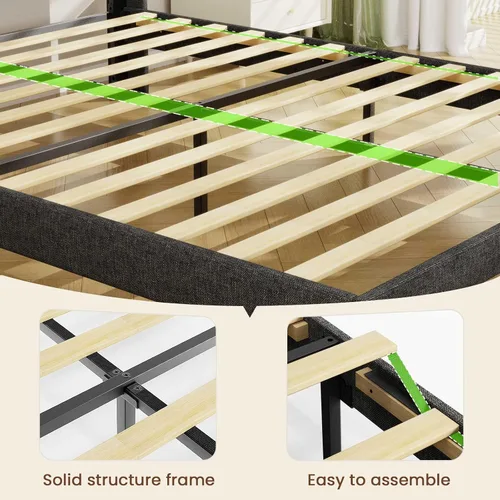 Vista 7 de Driftalia Base de cama de tamaño completo con cabecera de almacenamiento de 2 niveles, base de cama de tamaño completo tapizada con 2 cajones
