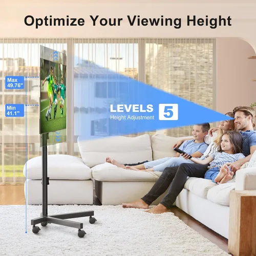 Vista 5 de XINLEI Soporte de TV móvil con ruedas para la mayoría de televisores de pantallas planas/curvas de 21 a 60 pulgadas, carrito de TV rodante de altura