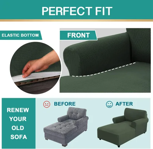 Vista 4 de Funda para sofá de chaise longue ajustada - Funda elástica con doble brazo - Protector de muebles lavable (Patina, cuadros pequeños)