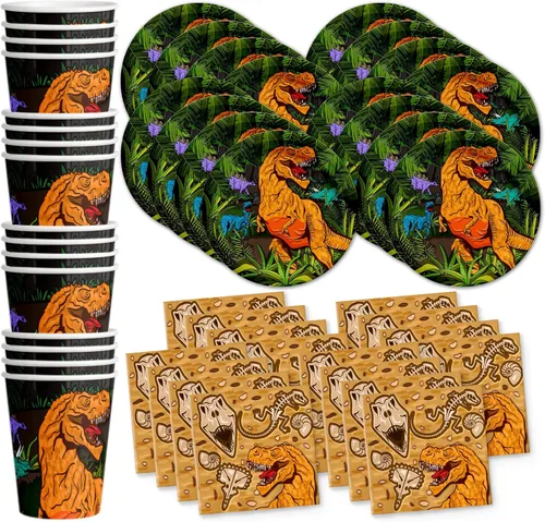 Vista 17 de Noah's Ark - Juego de suministros para fiesta de cumpleaños, platos, servilletas, vasos, vajilla para 16