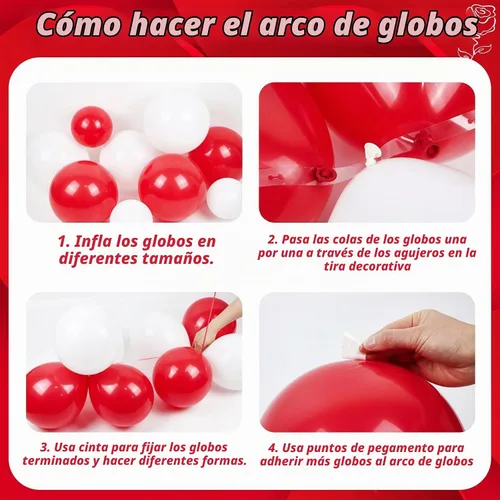 Vista 3 de Kit de arco de globos rojos y blancos de 114 piezas con globos rojos y blancos Decoraciones para bodas, compromisos, Navidad, día de San Valentín