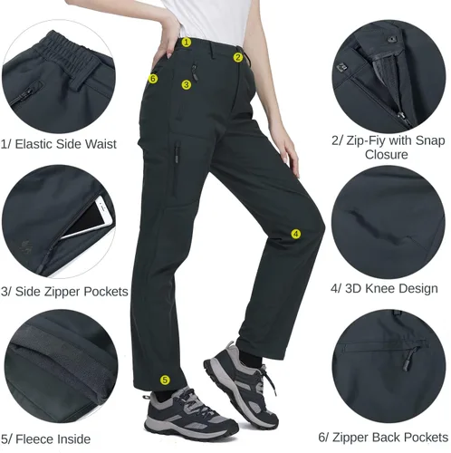 Vista 4 de GOLDEN CAMEL Womens Softshell Hiking Pants Waterproof Windproof Outdoor Winter Ski Pants Fleece Lined Insulating pants