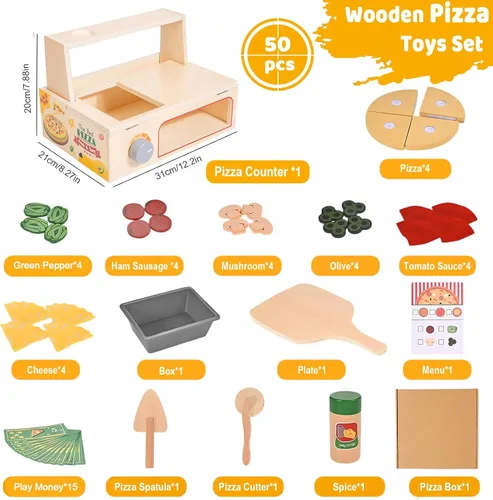 Vista 5 de Juego de comida de madera para niños, juego de hamburguesas de juguete de comida rápida, accesorios de cocina para niños pequeños, regalo de comida