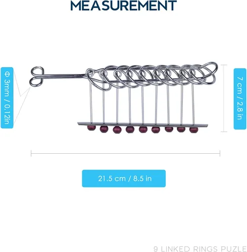 Vista 6 de KAILIMENG Rompecabezas de metal con 9 anillos enlazados, rompecabezas duro para adultos, juego mental para adultos y niños, juguete clásico de mano