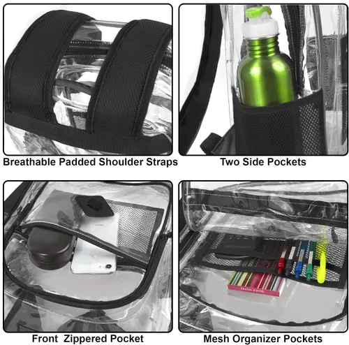 Vista 4 de Summit Ridge Mochila transparente impermeable aprobada para estadios, resistente con soporte para botella de agua para viajes, hombres, mujeres