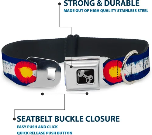 Vista 4 de Buckle-Down Collar de perro con diseño de Colorado Flags2 Repeat Weathered de 9-15 pulgadas, talla S