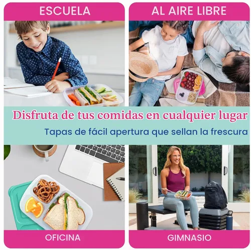 Vista 6 de Bentgo Easyboxes - Cajas de almuerzo apilables originales - Recipientes de comida reutilizables de 3 compartimentos para niños y adultos - Caja
