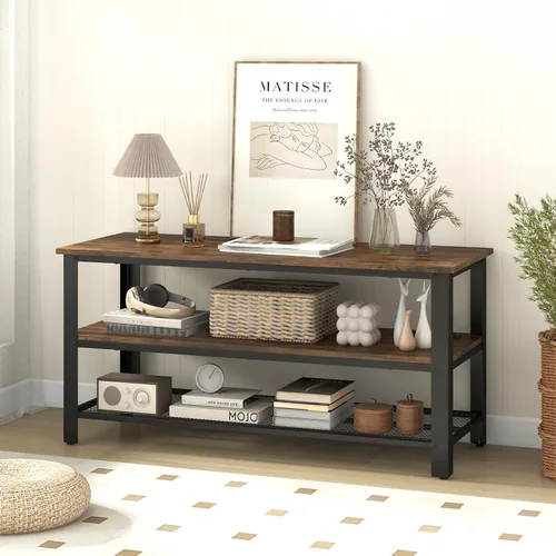 Vista 2 de Giantex Soporte de TV para TV de hasta 50 pulgadas, gabinete de TV industrial de madera de 43.5 pulgadas con estantes de almacenamiento de 3