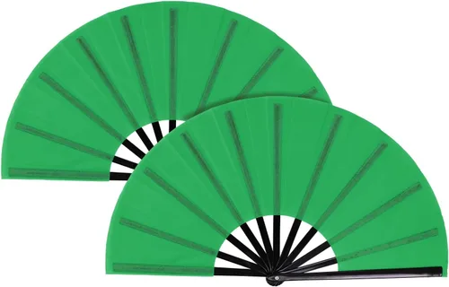 Vista 15 de Nydotd Paquete de 2 ventiladores plegables de mano para fanáticos rave, tela de nailon plegable para hombres y mujeres, línea de actuación, danza
