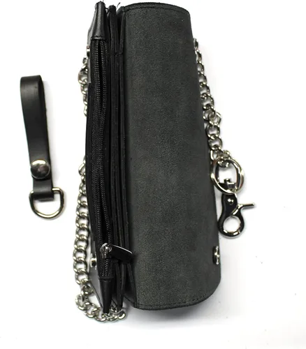 Vista 3 de Cartera delgada de piel prémium con cadena de 18 pulgadas, Scarecrow, Cartera con cinturón