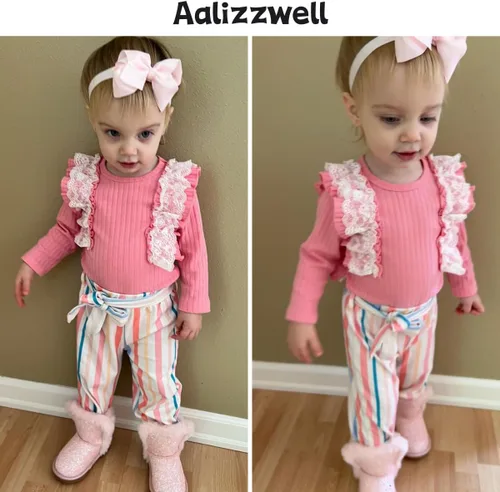 Vista 2 de Aalizzwell Conjunto de pantalones anchos de otoño para niñas recién nacidas