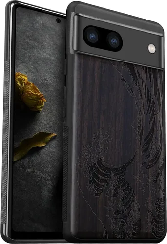 Vista 13 de Carveit Funda de madera para Pixel 8a - Madera natural y negro suave TPU a prueba de golpes - Funda de madera única compatible con Google Pixel 8a