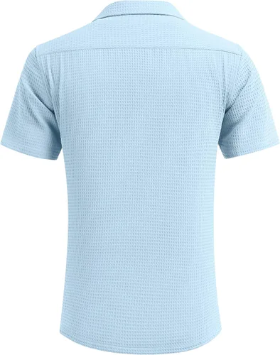Vista 3 de COOFANDY Camisa de manga corta con botones para hombre, ajuste holgado, estilo cubano, para playa