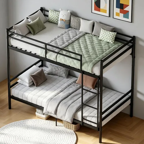 Vista 4 de Bellemave Convertible Twin Over Twin Metal Bunk Bed Frame, Heavy Duty Bunk Bed with Guardrails & Ladder for Kids Teens Adults, Black