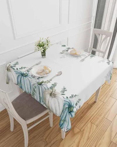 Vista 10 de Mantel rectangular impermeable con hojas de eucalipto de otoño, 52 x 70 pulgadas, mantel otoñal, rústico, girasol, acuarela, botánico, a prueba