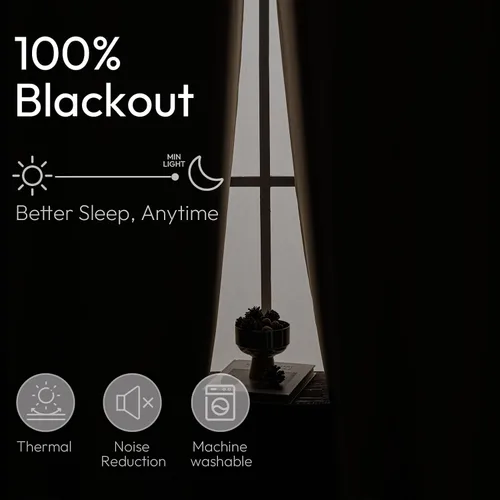 Vista 2 de NANPIPER Cortinas 100% opacas para dormitorio, juego de 2 paneles de 54 pulgadas de largo, cortinas de tratamiento de ventanas con aislamiento