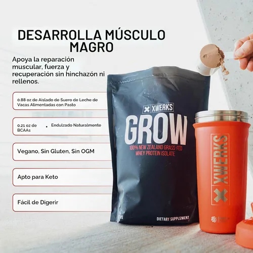 Vista 2 de Xwerks Grow, proteína en polvo de suero de grass de Nueva Zelanda (crema de chocolate)