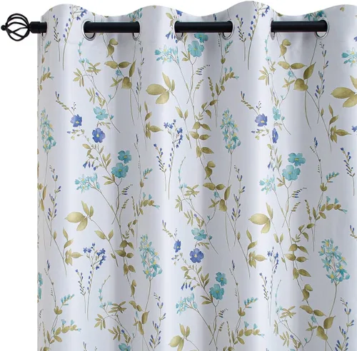 Vista 14 de Linentalks Juego de 2 paneles de cortinas opacas florales de 63 pulgadas de largo, cortinas opacas cortas con aislamiento térmico para sala