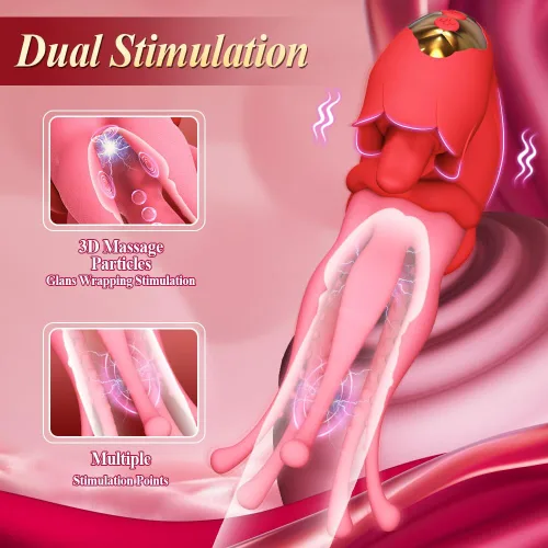 Vista 4 de Juguetes sexuales vibrador de punto G consolador lengua juguetes adultos rosa juguete sexual vibrador de 3 en 1 con empuje estimulador de pezón