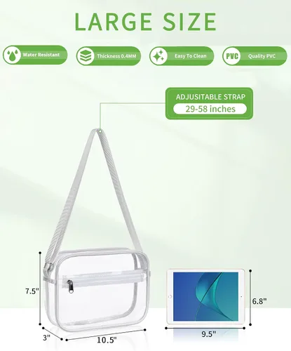 Vista 2 de MAY TREE Bolsa transparente para eventos de estadio, bolsa de mensajero transparente adecuada para conciertos y eventos deportivos