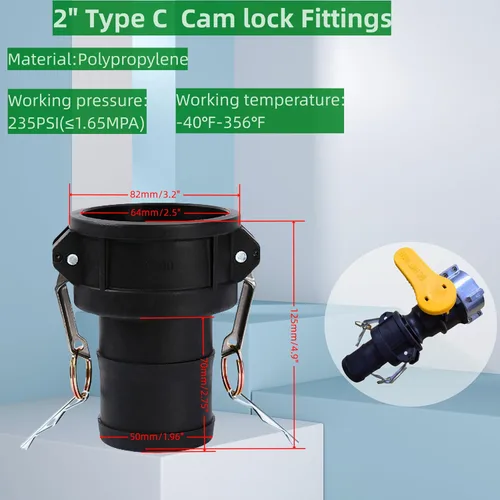 Vista 3 de Adaptador S75x6 DN50 IBC 2.95 "Válvula de rosca fina 2" C-200 Camlock Fitting Heavy Duty NPT Tank Connector, Quick Cam Lock, Leakproof Seal