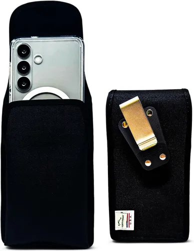 Vista 17 de Turtleback Funda diseñada para Galaxy S24 S23 S22 S21 S20 Funda de cuero negro con clip ejecutivo para cinturón, horizontal fabricada en Estados