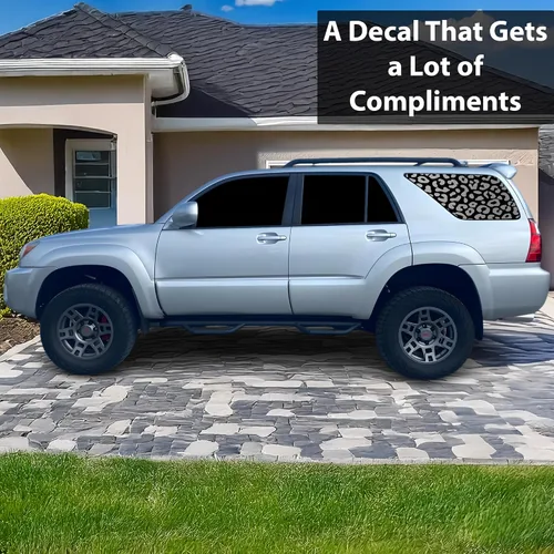 Vista 2 de BOGAR TECH DESIGNS - Calcomanías precortadas de leopardo para ventana trasera de cuarto lateral compatible con Toyota 4Runner 2003-2009, negro mate