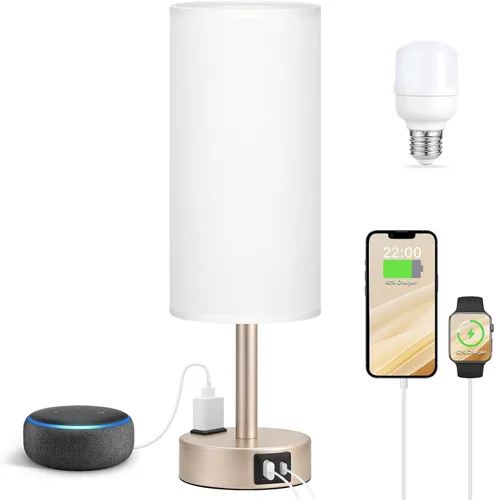 Vista 31 de Fenmzee Juego de lámparas de mesa pequeñas táctiles regulables de 2 a 3 vías, carga USB A + C, salida de CA, base de grano de madera, bombillas