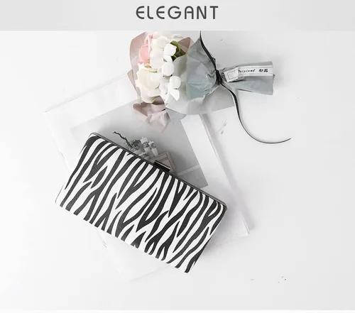 Vista 4 de Bolsos de noche para mujer, con patrón de cebra negro y blanco, bolso cruzado con correa de cadena para fiesta