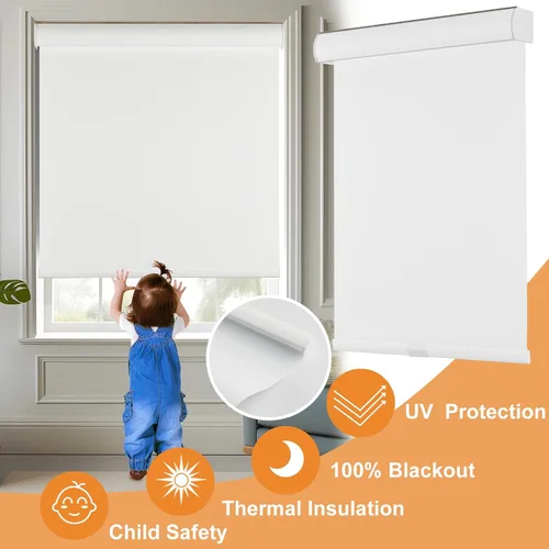 Vista 3 de Persilux Persianas Enrollables sin Cordón con Parada Libre 100% Opacas para Ventanas Cortinas Enrollables para Ventanas (Blanco, 36" An x 72" Al)