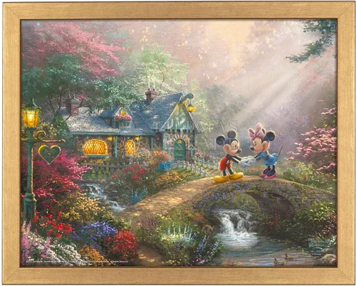 Vista 5 de Thomas Kinkade Studios Mickey and Minnie - Puente cariño de 11 x 14 pulgadas, marco negro satinado