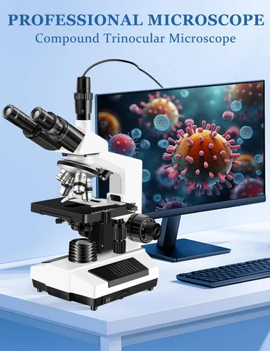 Vista 2 de Microscopios para adultos WF10x y WF25x Microscopio compuesto con portaobjetos de microscopio, kit de microscopios para niños, estudiantes, escuela