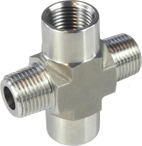 Vista 11 de HFS (R) 1/2" NPT rosca hembra tubería 4 vías cruz acero inoxidable 304 (1/2" hembra NPT)