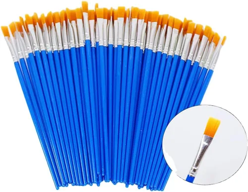 Vista 3 de Juego de pinceles de pintura, 100 piezas de pelo de nailon de cabeza plana, pinceles de pintura para óleo acrílico, acuarela, artistas profesionales
