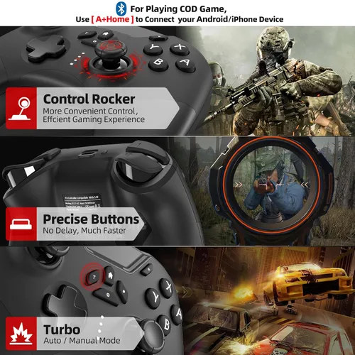 Vista 4 de Bluetooth Controller for SwitchPCiPhoneAndroidApple Arcade MFi GamesTVSteam, Pro Wireless Game Controller Remote Gamepad with Phone Clip with Lock