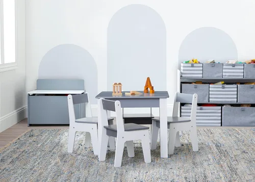 Vista 3 de GAP GapKids - Juego de mesa y 4 sillas, certificado Greenguard Gold, gris/blanco