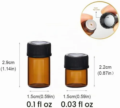 Vista 3 de 100 mini botellas de vidrio ámbar de 0.0 fl oz (1/4 de dram) de 1 cc, frasco de ámbar pequeño, botella de muestra líquida de perfume de aceite