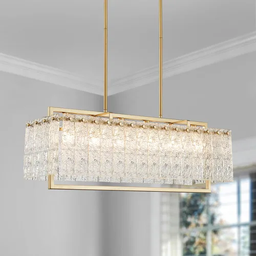 Vista 15 de Shrine Candelabros dorados de iluminación, luz colgante de cristal moderna para comedor, 6.3 pulgadas de profundidad x 19.5 pulgadas de alto