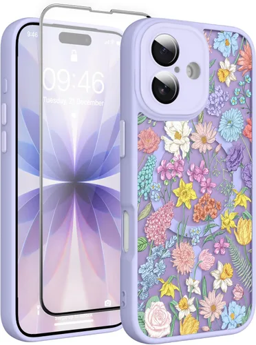 Vista 137 de Magnético para iPhone 13 con protector de pantalla [Compatible con MagSafe] Diseño de patrón floral de flores bonitas, funda delgada a prueba