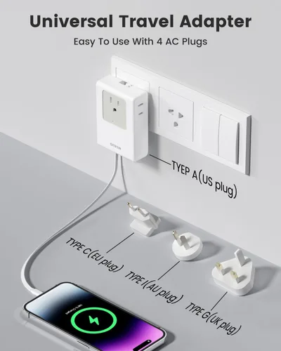 Vista 5 de Gitryin Adaptador de viaje europeo de 40 W con cable retráctil de 31.5
