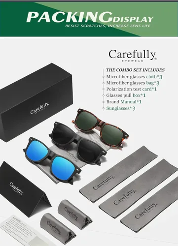 Vista 6 de Carefully Gafas de sol polarizadas retro vintage para hombres y mujeres, diseño clásico, protección UV, paquete de 3 unidades, N1002