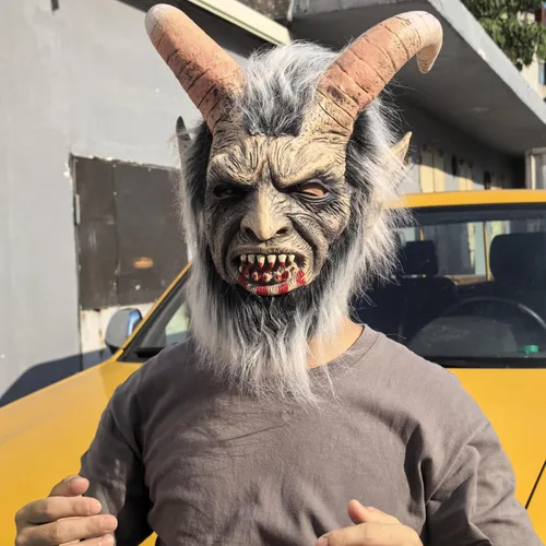 Vista 7 de Máscara de demonio de cabra para adultos, disfraz de terror de látex