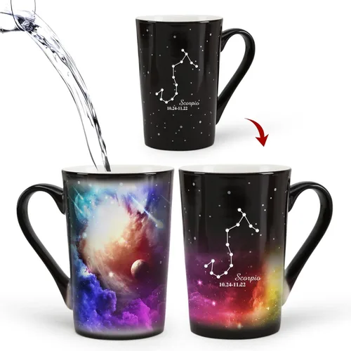 Vista 10 de Taza de constelación cambiante de calor de Acuario de 12 onzas, taza de café de Acuario con grabado, taza de café de cerámica que cambia