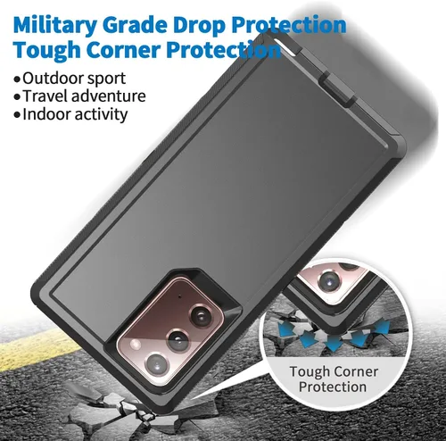 Vista 6 de Funda Anloes para Samsung Galaxy Note 20 5G, funda para teléfono resistente, a prueba de golpes y polvo, 3 en 1 con protector de goma